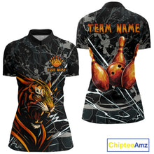 Load image into Gallery viewer, Funny Tiger Bowling Polo &amp; 1/4-Zip Shirt For Women Custom Orange Team Bowling Tournament Jersey NYN3724