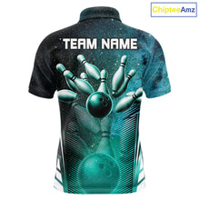 Load image into Gallery viewer, Turquoise Galaxy Bowling Ball Shirt For Men Custom Team Polo Quarter-Zip Bowling Jersey NYN3726