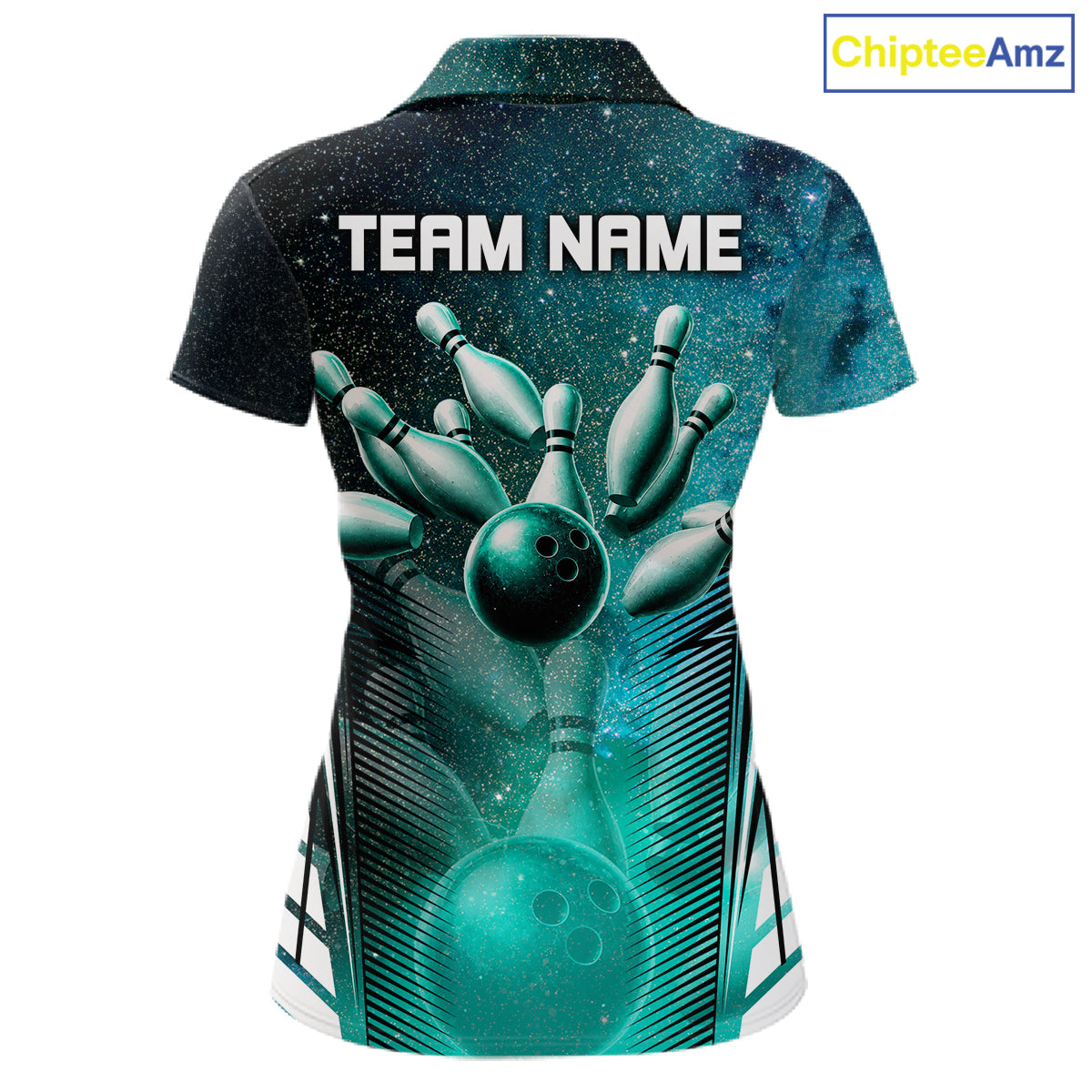 Turquoise Galaxy Bowling Ball Shirt For Women Custom Team Polo Quarter-Zip Bowling Jersey NYN3726