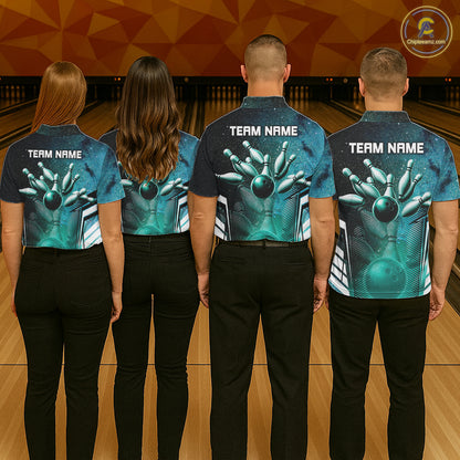 Turquoise Galaxy Bowling Ball Shirt For Women Custom Team Polo Quarter-Zip Bowling Jersey NYN3726