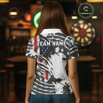 Custom Black White USA Flag Dartboard Dart Women Polo Shirt Patriotic Dart Jerseys NYN1612