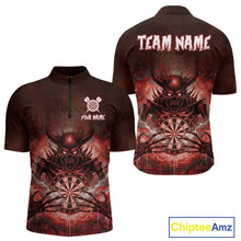 Load image into Gallery viewer, Custom Red Flames Skeleton Grunge Dartboard Men Darts Quarter-Zip Shirt Horror Dart Jerseys NYN1896