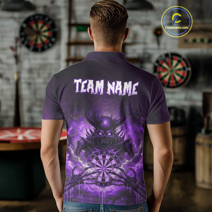 Custom Purple Flames Skeleton Grunge Dartboard Men Darts Polo Shirt Horror Dart Jerseys NYN1898