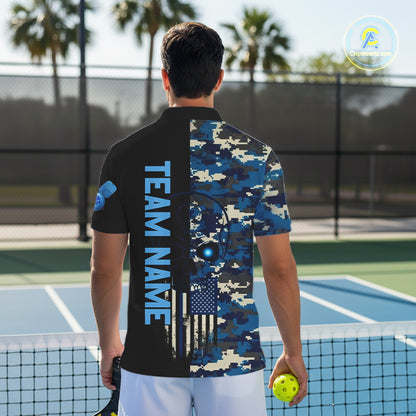 Custom Navy Digital Camo Skull Pickleball League Jerseys Men Skull Pickleball Paddle Shirt NYN2155