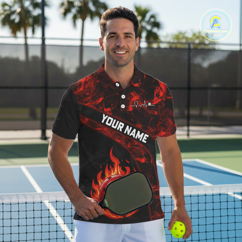 Custom Red Flaming Men Pickleball Ball 3D League Jerseys Flame Skull Pickleball Team Shirts NYN2156