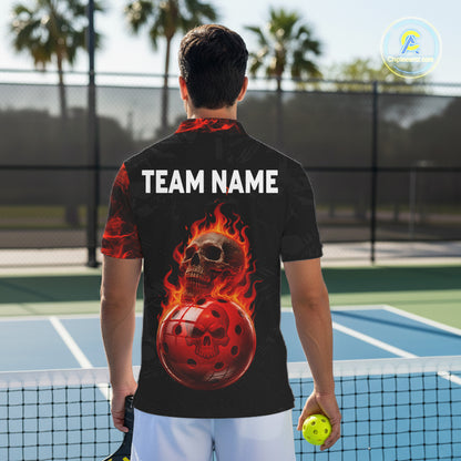 Custom Red Flaming Men Pickleball Ball 3D League Jerseys Flame Skull Pickleball Team Shirts NYN2156