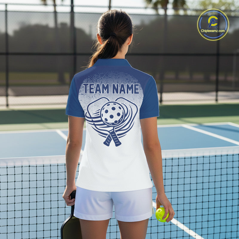 Custom White And Blue Halftone Pickleball Paddle League Jerseys Women Pickleball Team Shirts NYN2164