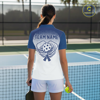 Custom White And Blue Halftone Pickleball Paddle League Jerseys Women Pickleball Team Shirts NYN2164