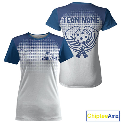 Custom White And Blue Halftone Pickleball Paddle League Jerseys Women Pickleball Team Shirts NYN2164