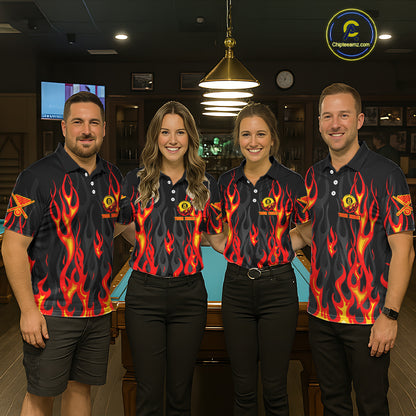 Fire Flame 8 Ball Pool Women Billiard Polo & 1/4-Zip Attire Custom Red Billiard Shirt Designs NYN2412