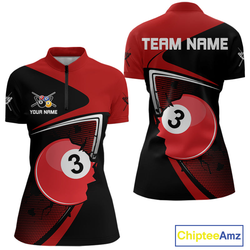 Red Crack Ball Pool Women Billiard Polo & 1/4-Zip Shirt Personalized Balls Billiard Gifts NYN2413