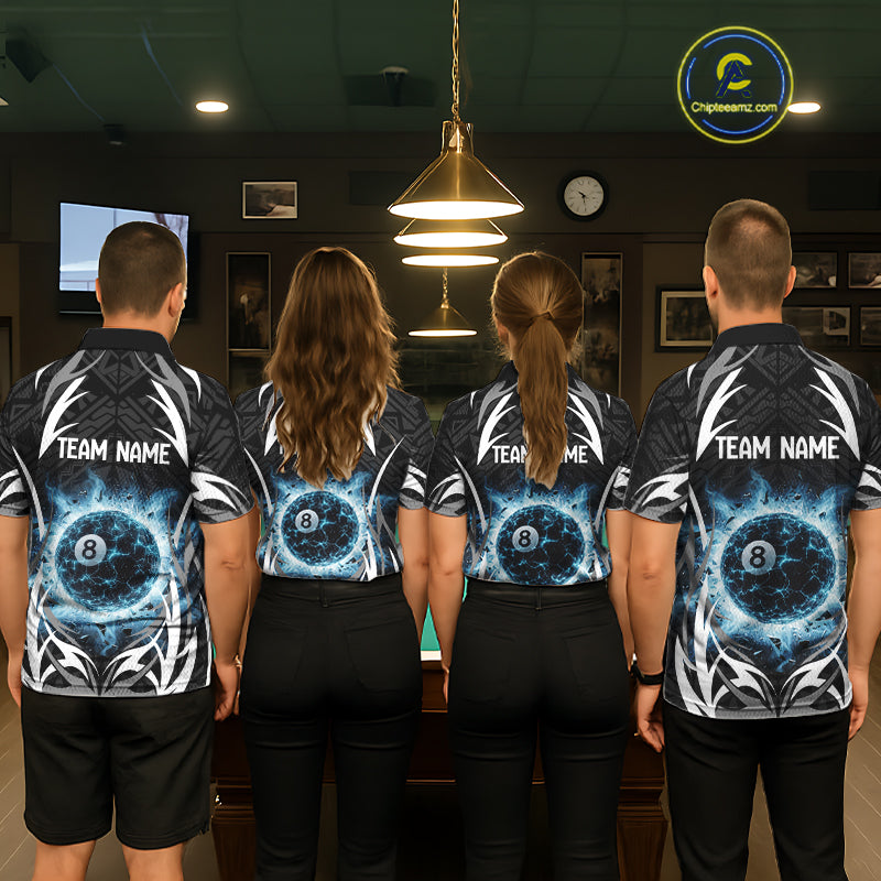 Lightning Blue 8 Ball Men Billiard Polo & 1/4-Zip Jersey Custom Tribal Pool Billiard Shirt NYN2415
