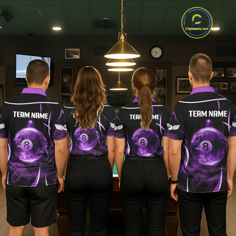 Purple Smokes Pool 8 Ball Women Billiard Polo & 1/4-Zip Shirt Personalized Balls Billiard Gifts NYN2416