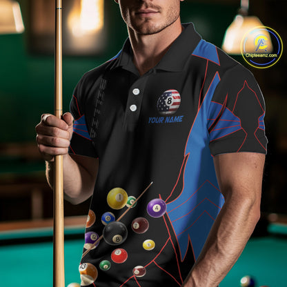 Custom US Flag 8 Ball Pool Team Shirt Personalized Men Billiard Polo & 1/4-Zip Attire Gifts NYN2417