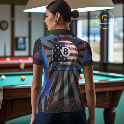 Custom US Flag 8 Ball Pool Team Shirt Personalized Women Billiard Polo & 1/4-Zip Attire Gifts NYN2417