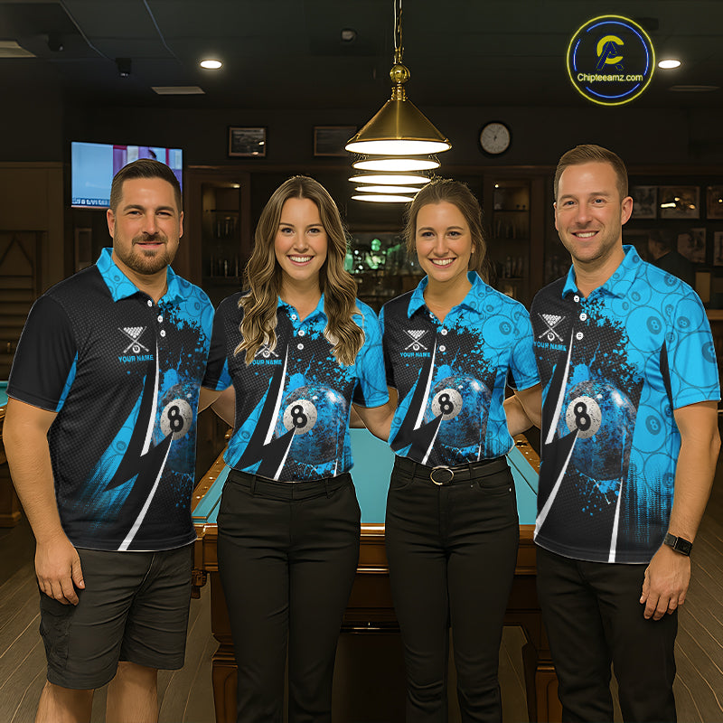 Blue Grunge 8 Ball Pool Team Shirt Personalized Women Billiard Polo & 1/4-Zip Attire Gifts NYN2419