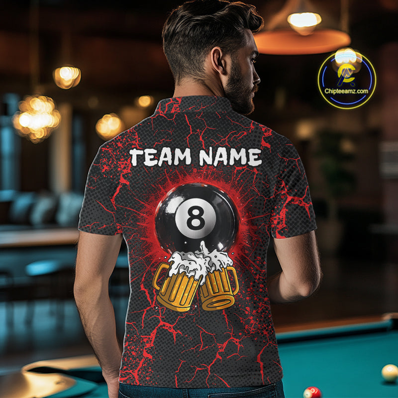 Funny Beer 8 Ball Pool Team Shirt Personalized Men Billiard Polo & 1/4-Zip Attire Gifts|Red NYN2420