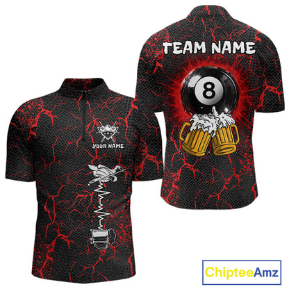 Funny Beer 8 Ball Pool Team Shirt Personalized Men Billiard Polo & 1/4-Zip Attire Gifts|Red NYN2420