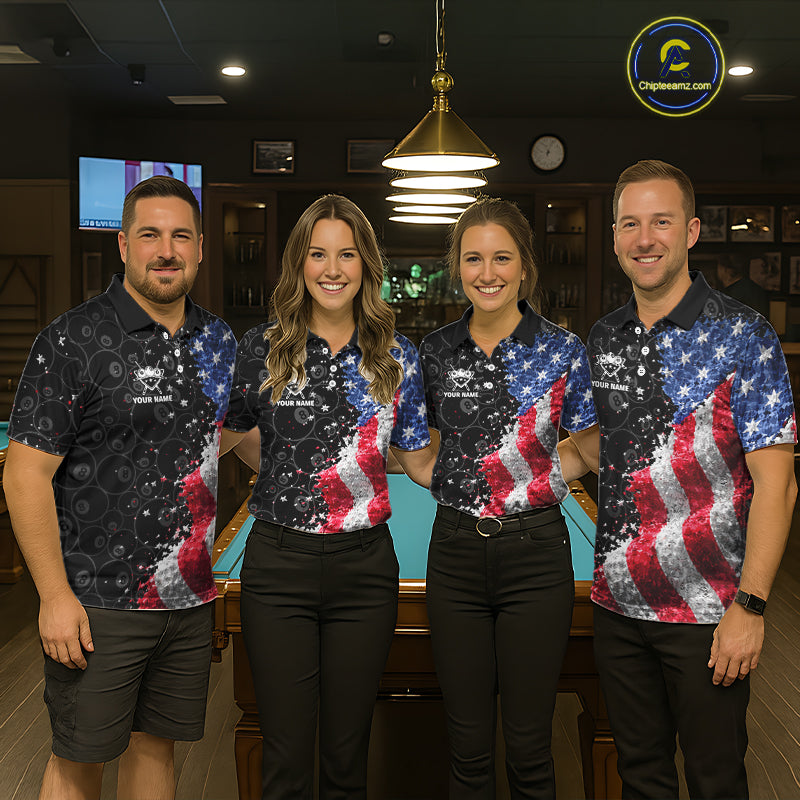 Debris US Flag 8 Ball Pool Polo & 1/4-Zip Shirt For Men Personalized Balls Billiard Gifts NYN2422