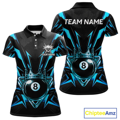 Black And Blue Crown 8 Ball Pool Polo & 1/4-Zip Shirt For Women Personalized Ball Billiard Gifts NYN2424