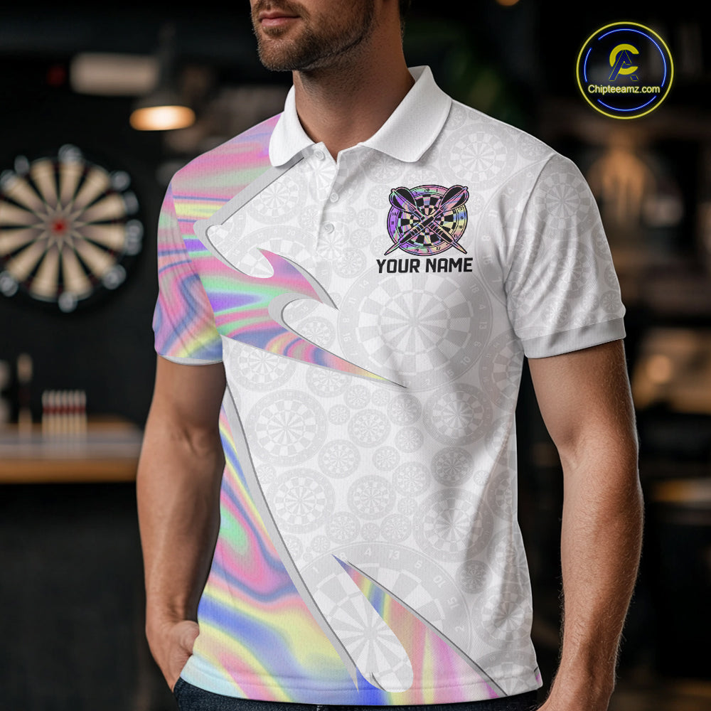 Personalized Pink Holographic Dartboard Pattern Men Darts Polo & 1/4-Zip Shirts Dart Team Jerseys NYN2811