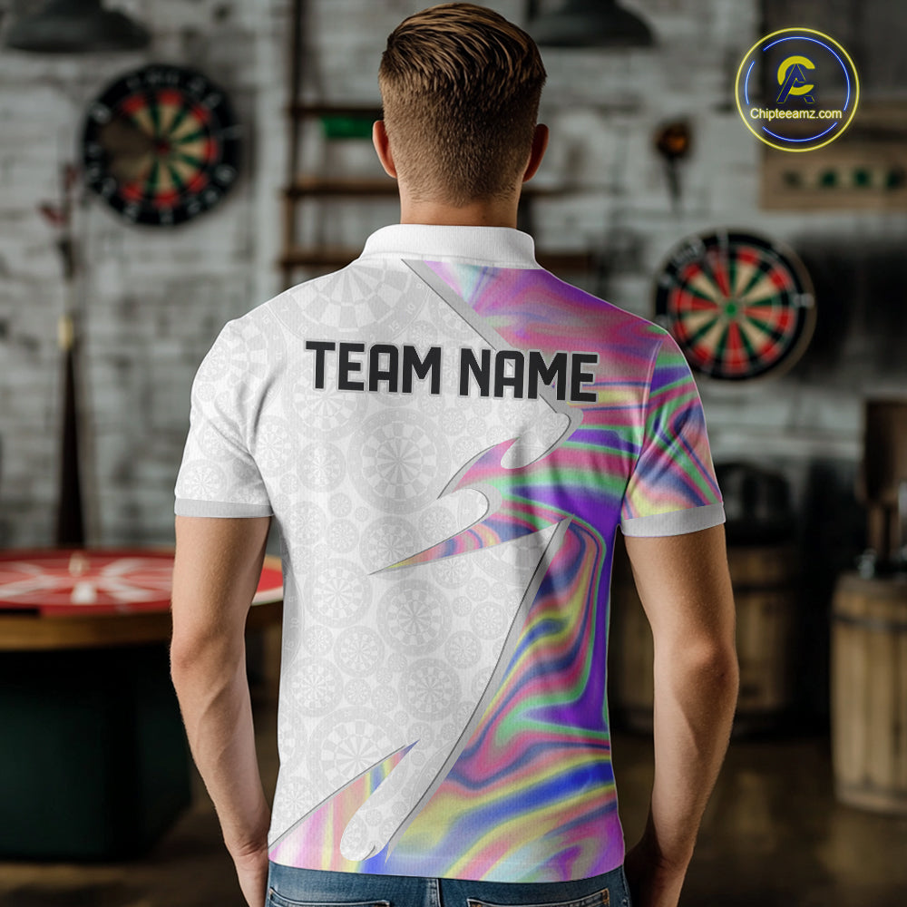 Personalized Pink Holographic Dartboard Pattern Men Darts Polo & 1/4-Zip Shirts Dart Team Jerseys NYN2811
