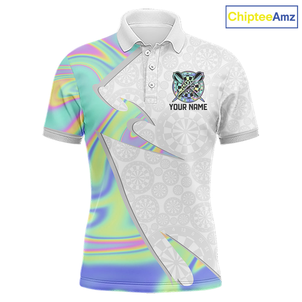 Personalized Green Blue Holographic Dartboard Pattern Men Darts Polo & 1/4-Zip Shirts Dart Team Jerseys NYN2812