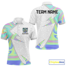 Load image into Gallery viewer, Personalized Green Blue Holographic Dartboard Pattern Men Darts Polo &amp; 1/4-Zip Shirts Dart Team Jerseys NYN2812