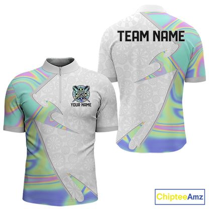 Personalized Green Blue Holographic Dartboard Pattern Men Darts Polo & 1/4-Zip Shirts Dart Team Jerseys NYN2812