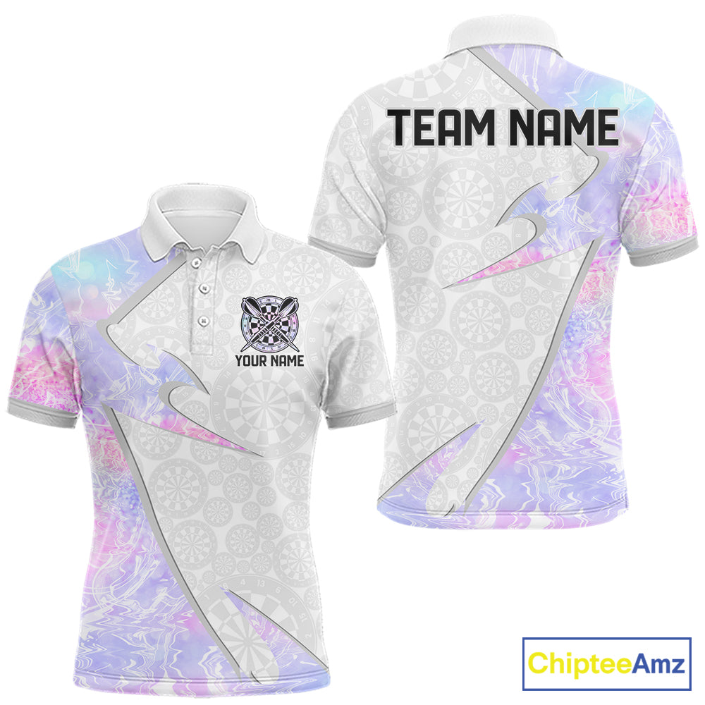 Personalized Pink-Purple Holographic Dartboard Men Darts Polo & 1/4-Zip Shirts Dart Team Jerseys NYN2813