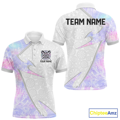 Personalized Pink-Purple Holographic Dartboard Men Darts Polo & 1/4-Zip Shirts Dart Team Jerseys NYN2813