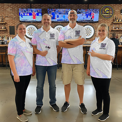 Personalized Pink-Purple Holographic Dartboard Men Darts Polo & 1/4-Zip Shirts Dart Team Jerseys NYN2813