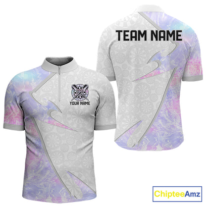 Personalized Pink-Purple Holographic Dartboard Men Darts Polo & 1/4-Zip Shirts Dart Team Jerseys NYN2813