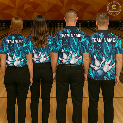 Strike Bowling Ball & Pins Grunge Cyan Men Bowling Shirts Personalized Bowling Team Outfits NYN3189