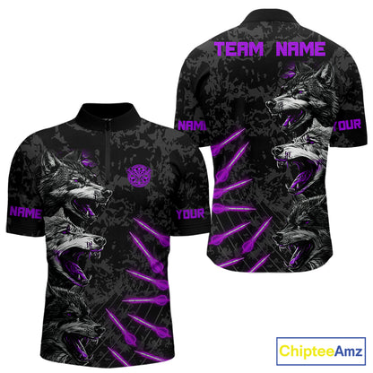 Custom Black And Purple Wolfs Grunge Dart Team Shirts For Men Outfits Dart Tournament Jerseys NYN4015