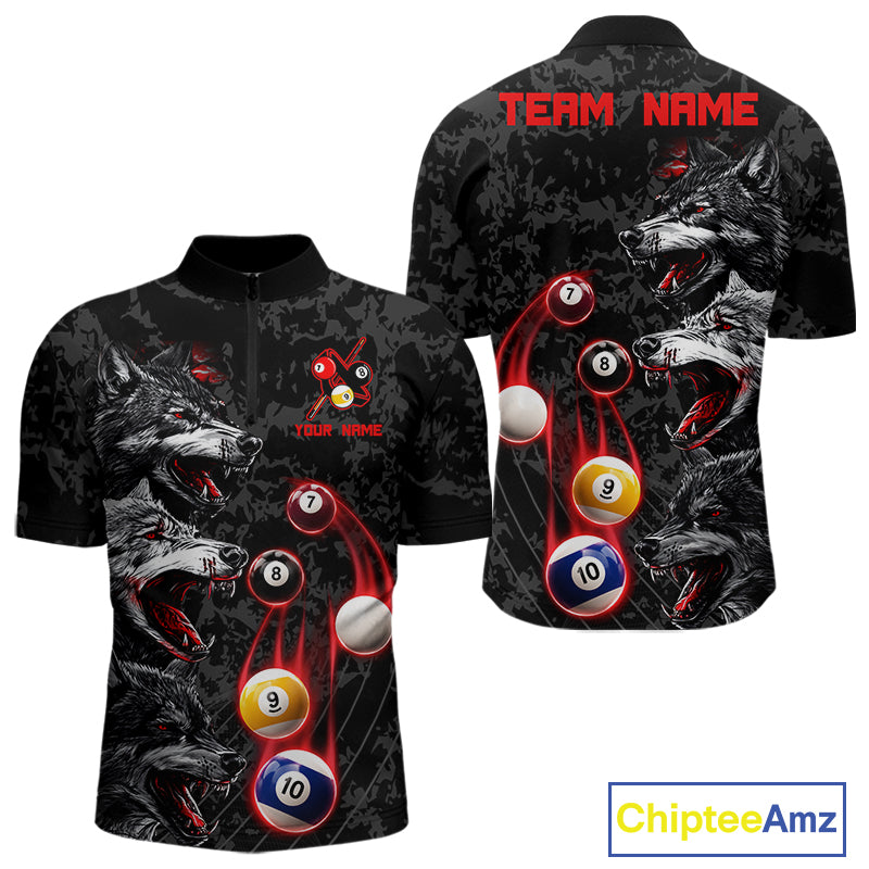 Custom Red Thunder 8 Ball & 9 Ball  Pool Team Shirt For Men Funny Wolfs Billiard Tournament Jerseys NYN4017