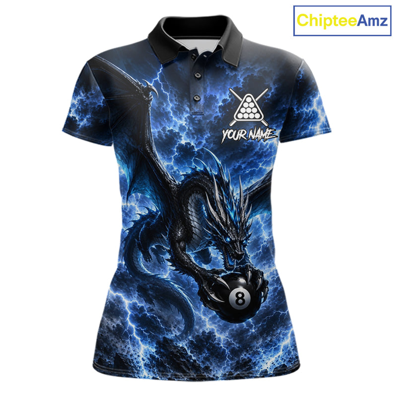 Blue Thunder Dragon 8 Ball Pool Shirt For Women Custom Dragon Billiard Team Polo & 1/4 Zip Jersey NYN4022