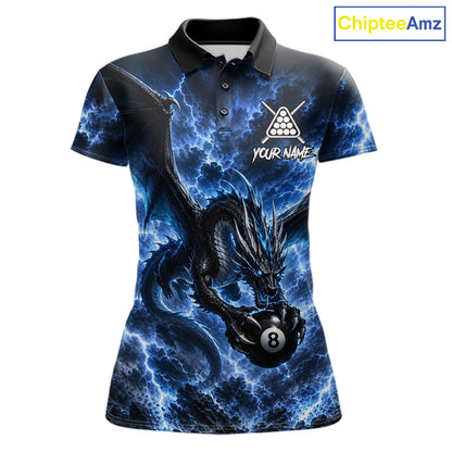 Blue Thunder Dragon 8 Ball Pool Shirt For Women Custom Dragon Billiard Team Polo & 1/4 Zip Jersey NYN4022