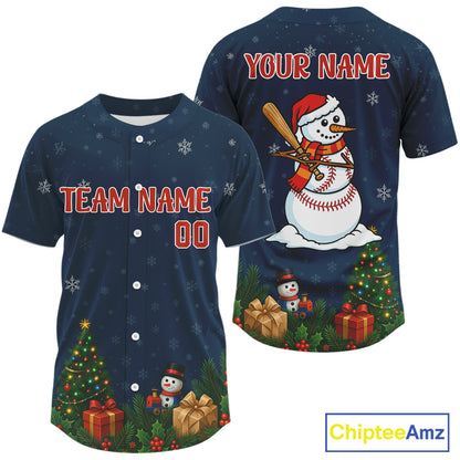 Custom Blue Snowman Christmas Baseball Shirt For Men Outfits Xmas Baseball Jerseys NYN1353