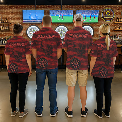 Custom Red Grunge Wolf Torn Dartboard Women Darts Polo Shirt Wolf Dart League Jerseys NYN2166