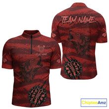 Load image into Gallery viewer, Custom Red Grunge Wolf Torn Dartboard Men Darts Quarter-Zip Shirt Wolf Dart League Jerseys NYN2166
