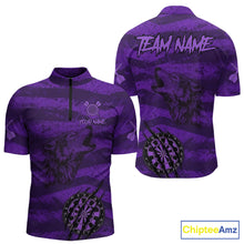 Load image into Gallery viewer, Custom Purple Grunge Wolf Torn Dartboard Men Darts Quarter-Zip Shirt Wolf Dart League Jerseys NYN2167