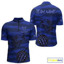Load image into Gallery viewer, Custom Blue Grunge Wolf Torn Dartboard Men Darts Quarter-Zip Shirt Wolf Dart League Jerseys NYN2168