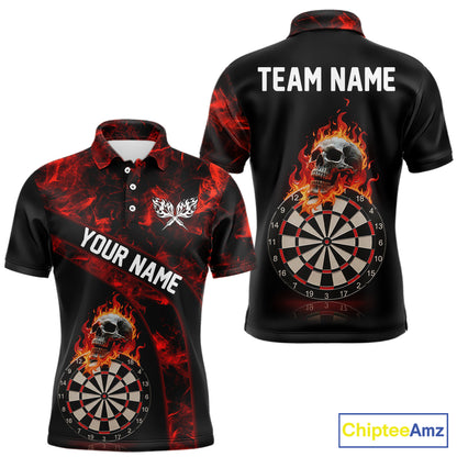 Custom Black & Red Flaming Skull Darts Polo Shirt For Men Skull Dart League Jerseys NYN2169