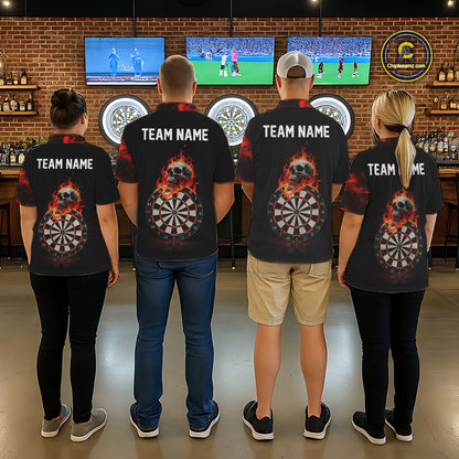 Custom Black & Red Flaming Skull Darts Quarter-Zip Shirt For Women Skull Dart League Jerseys NYN2169