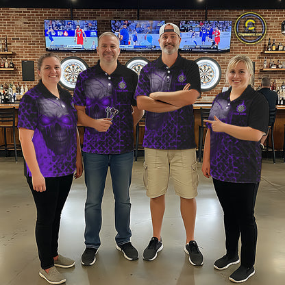 Custom Purple Dripping Skull Darts Polo Shirt For Men Fire Flame Skull Dart League Jerseys NYN2174