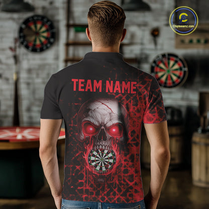Custom Red Dripping Skull Darts Polo Shirt For Men Fire Flame Skull Dart League Jerseys NYN2175
