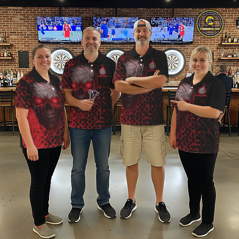 Custom Red Dripping Skull Darts Polo Shirt For Women Fire Flame Skull Dart League Jerseys NYN2175