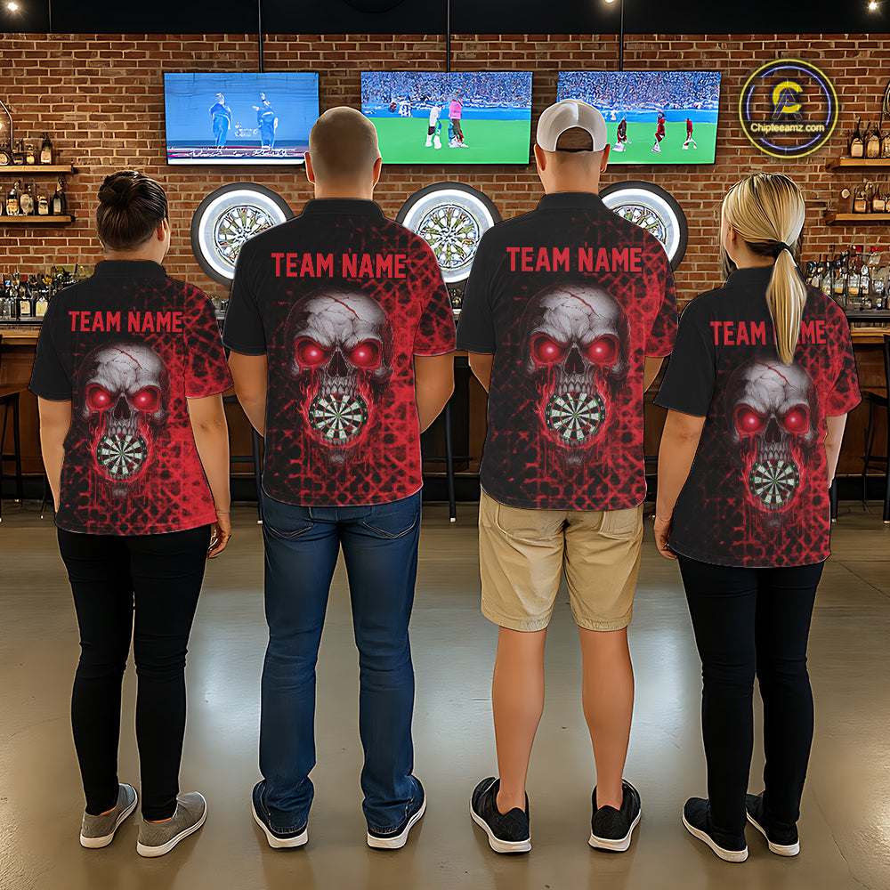 Custom Red Dripping Skull Darts Polo Shirt For Women Fire Flame Skull Dart League Jerseys NYN2175