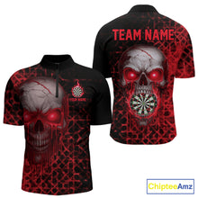 Load image into Gallery viewer, Custom Red Dripping Skull Darts Quarter-Zip Shirt For Men Fire Flame Skull Dart League Jerseys NYN2175